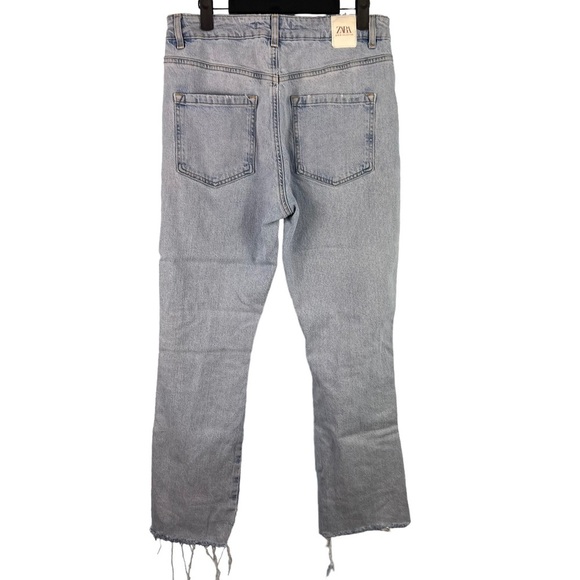 ZARA Jeans Womens Size 6 High Waist Distressed Light Wash Denim Raw Hem Straight - Picture 5 of 7